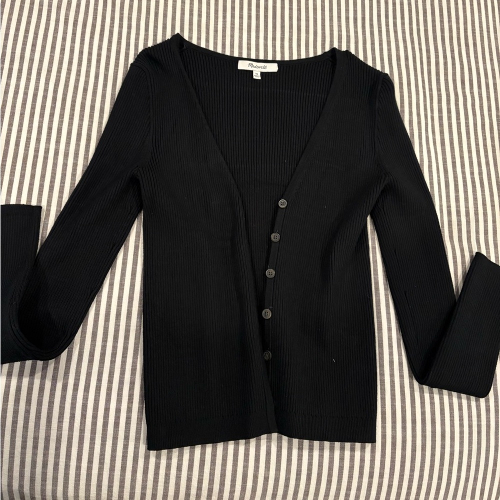 Madewell Black V-Neck Ribbed Tee
